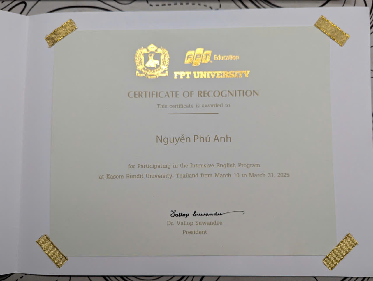 Certificate of Recognition - Kasem Bundit University